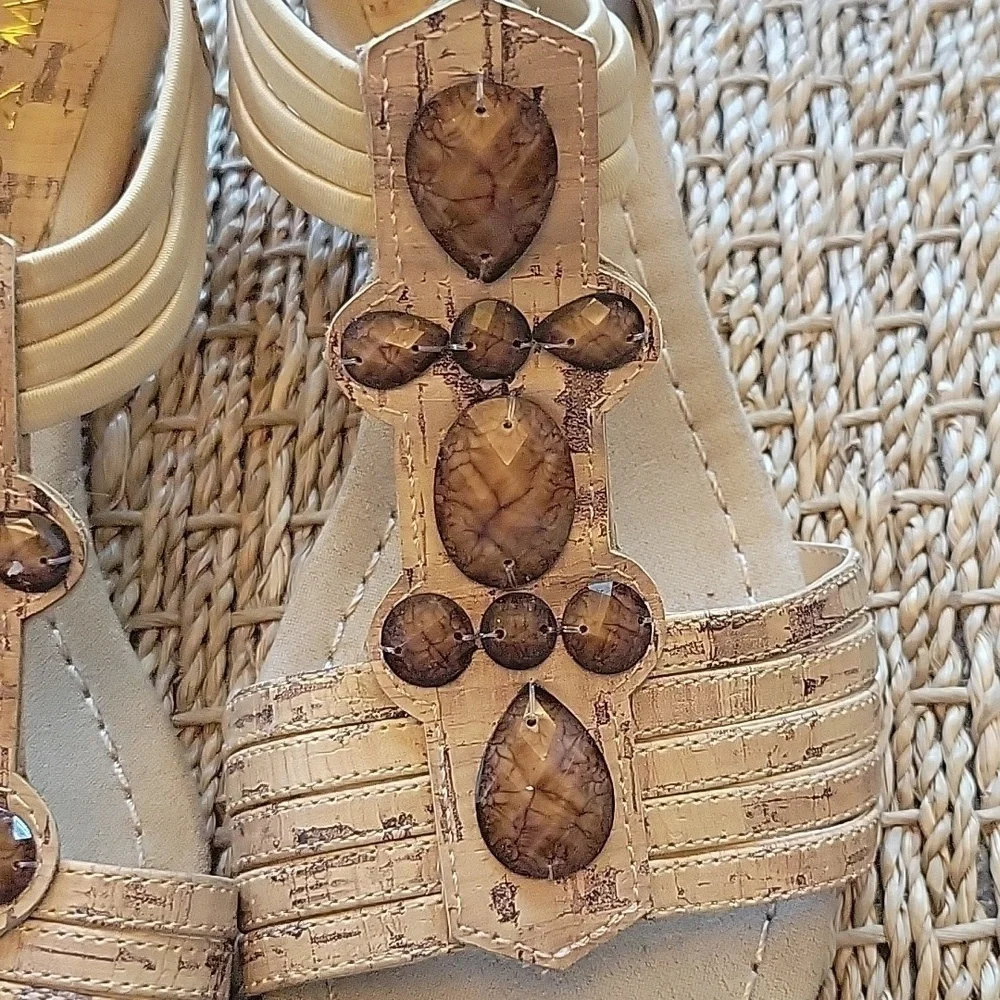 NEW YORK TRANSIT cork sandals with beads.  Size is 7W.